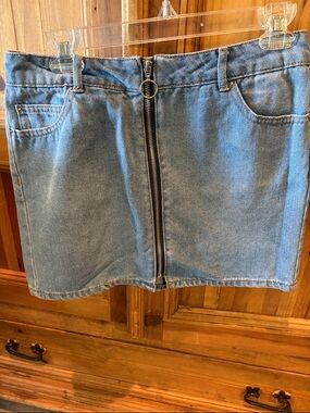 Highway Jeans Light Blue Denim Zip-Front Mini Skirt